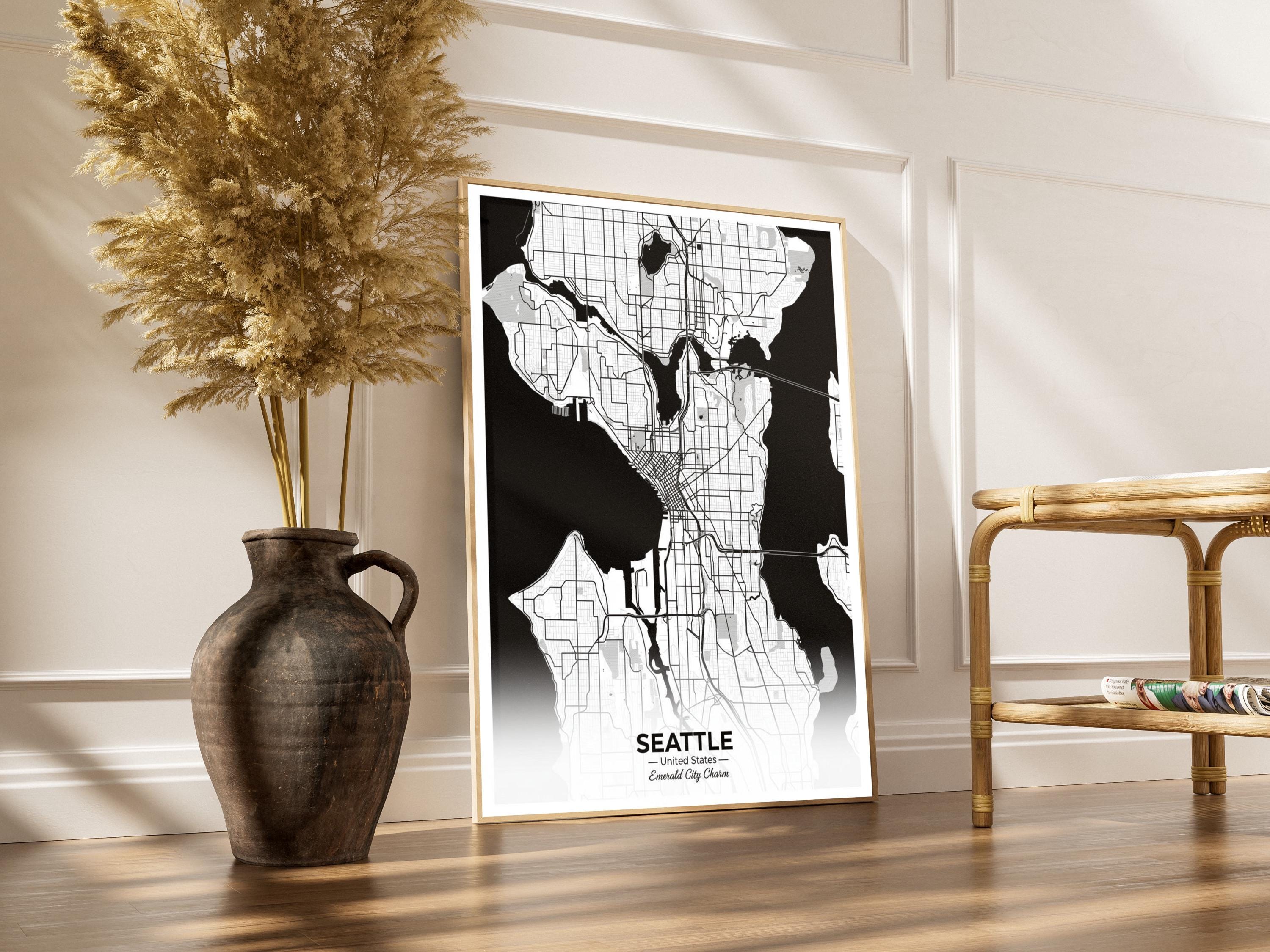 Seattle Art Print – Minimalist Map, Black and White, City Grid Charm, Living Room