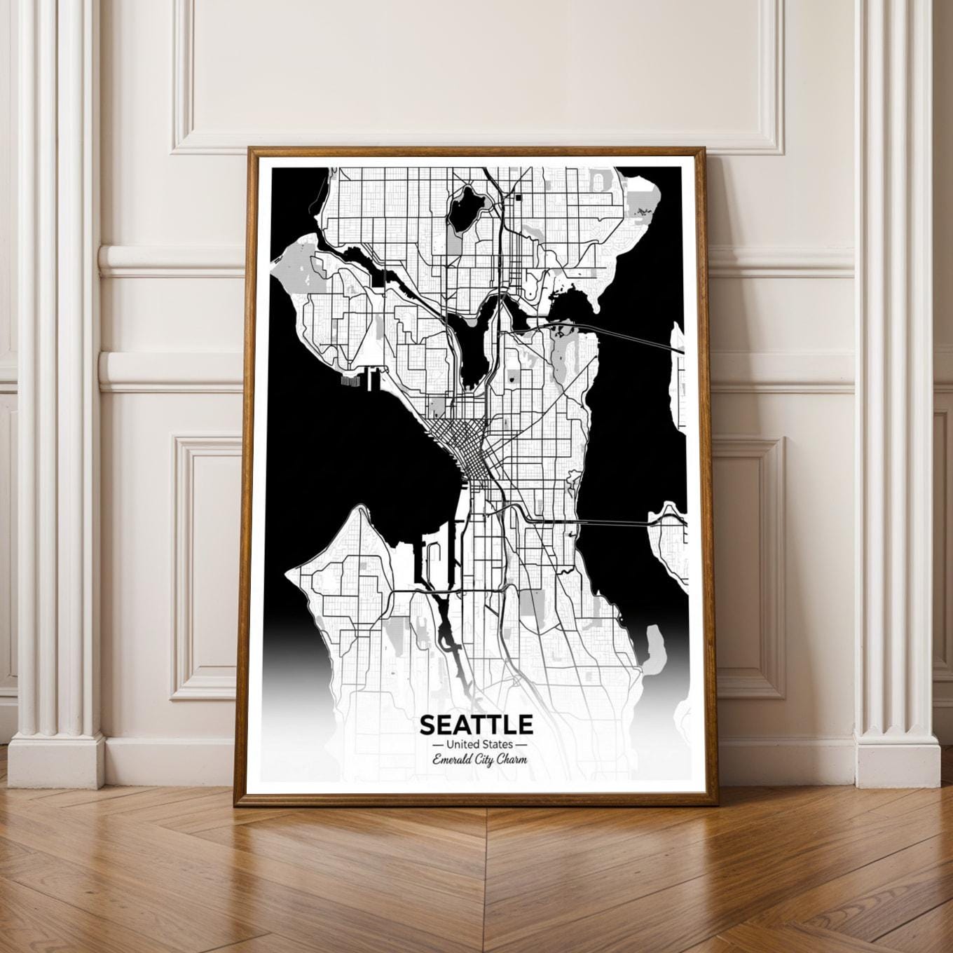 Seattle Art Print – Minimalist Map, Black and White, City Grid Charm, Living Room