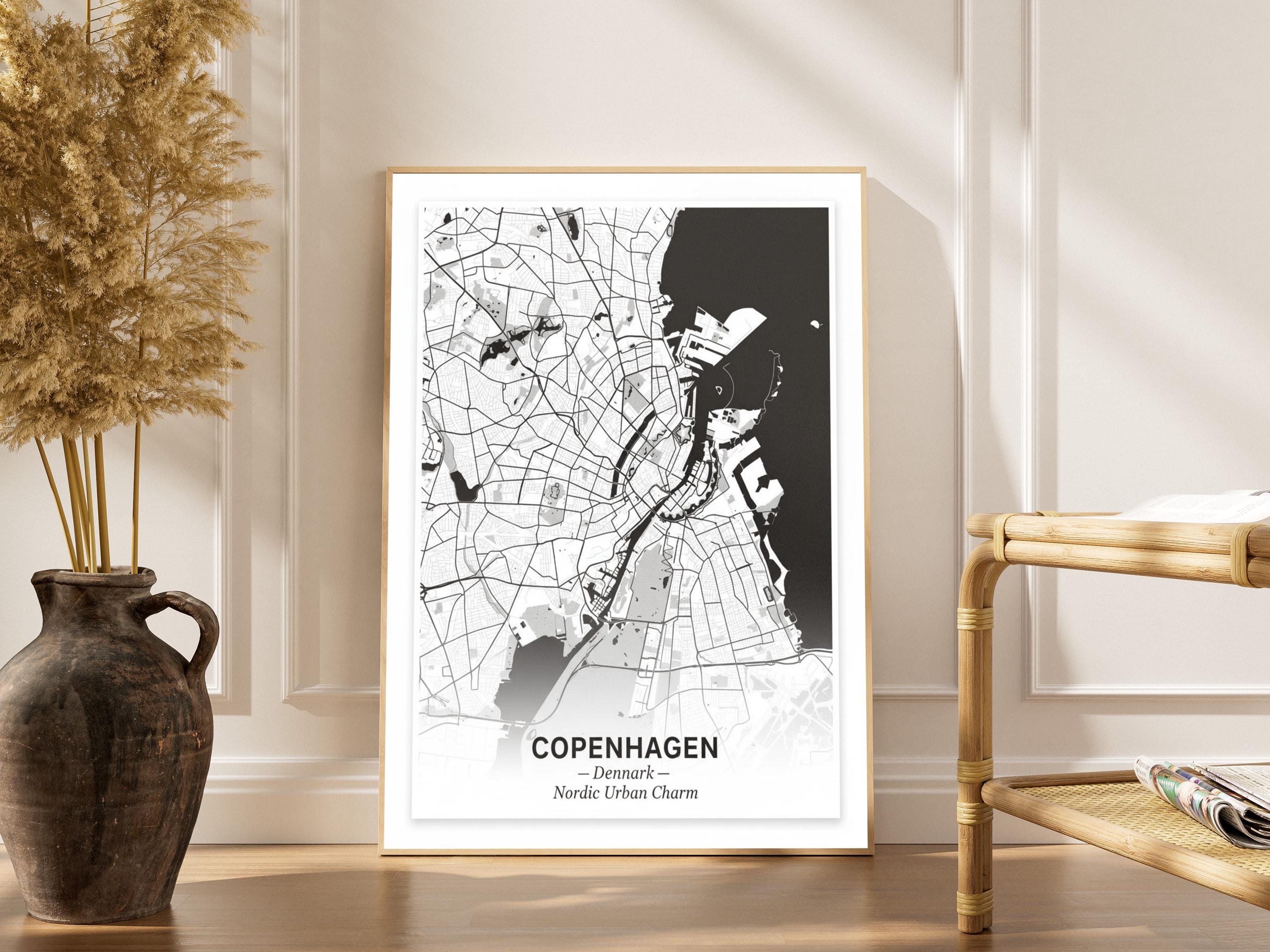 Copenhagen Art Print – Nordic Urban Charm, Black and White City Map