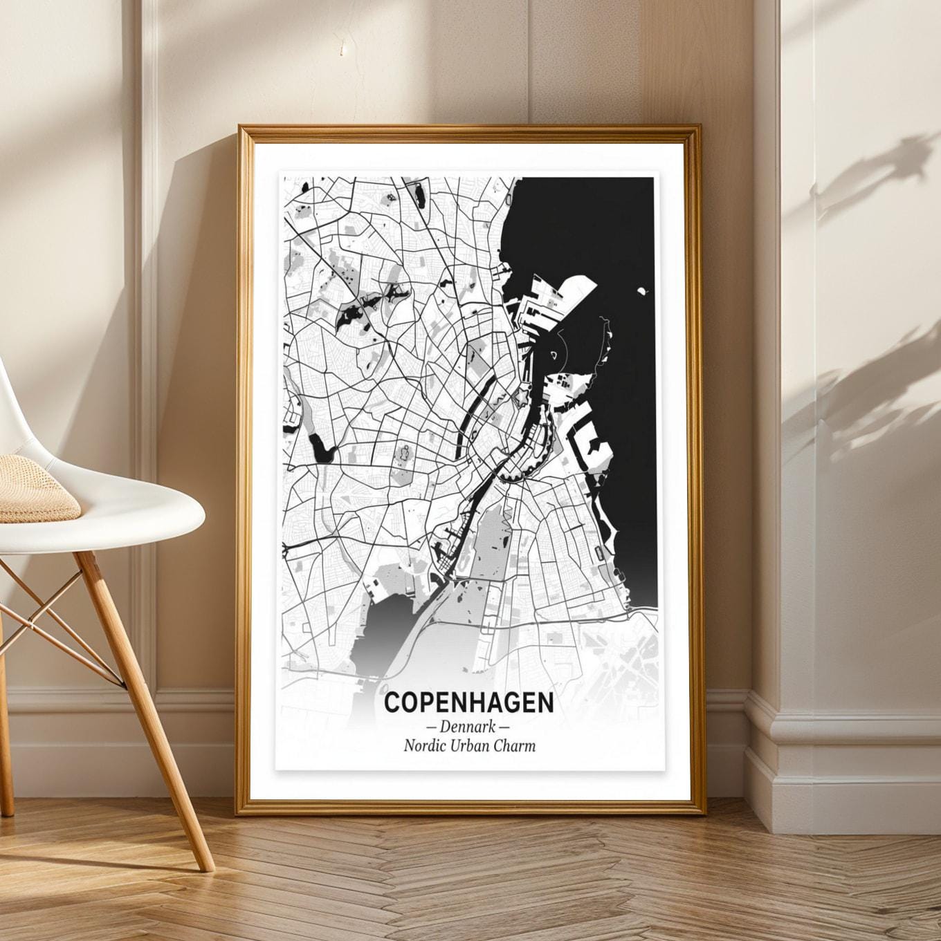 Copenhagen Art Print – Nordic Urban Charm, Black and White City Map