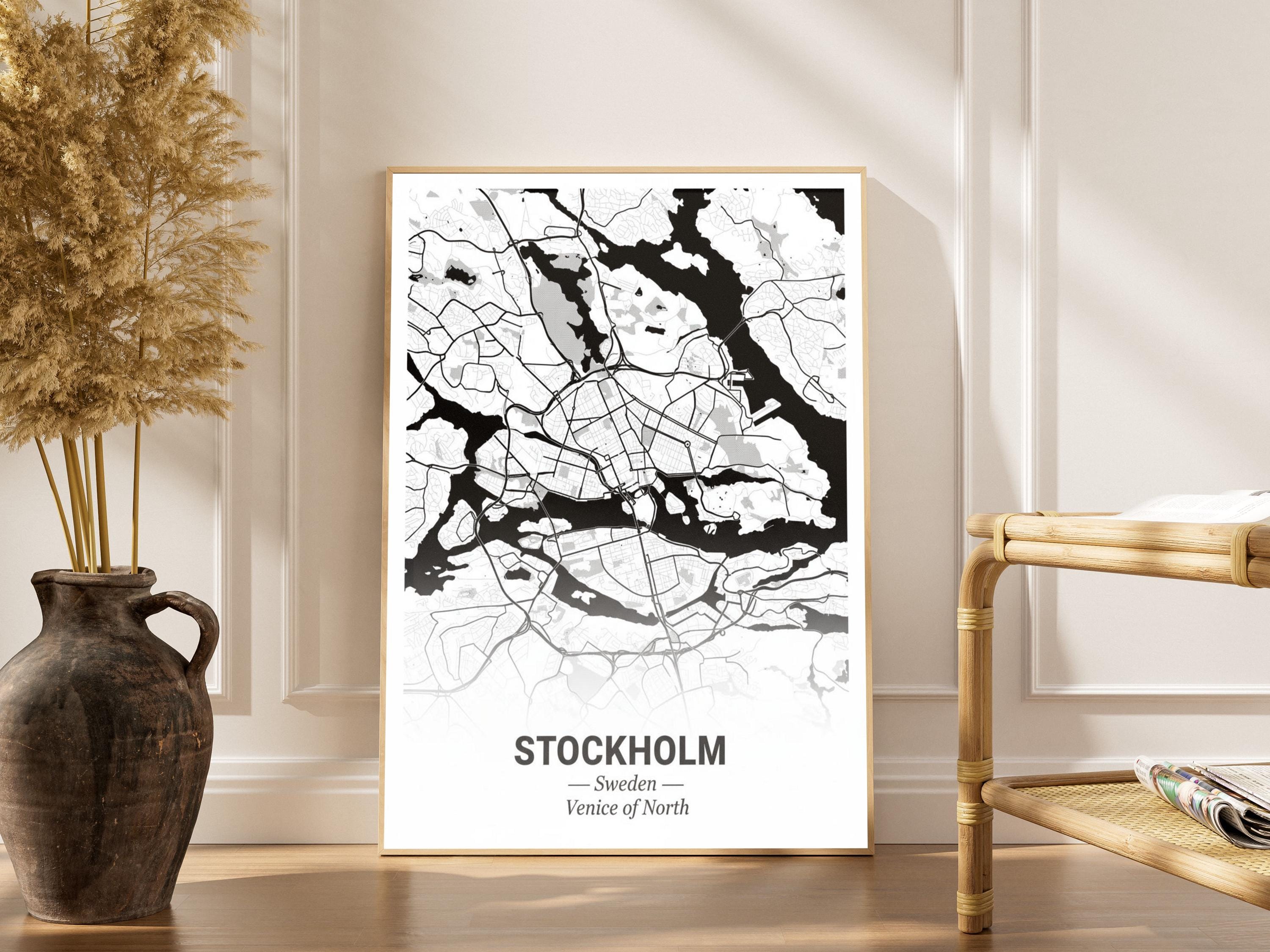 Stockholm Art Print – Minimalist, Black and White City Map, Stockholm Sweden
