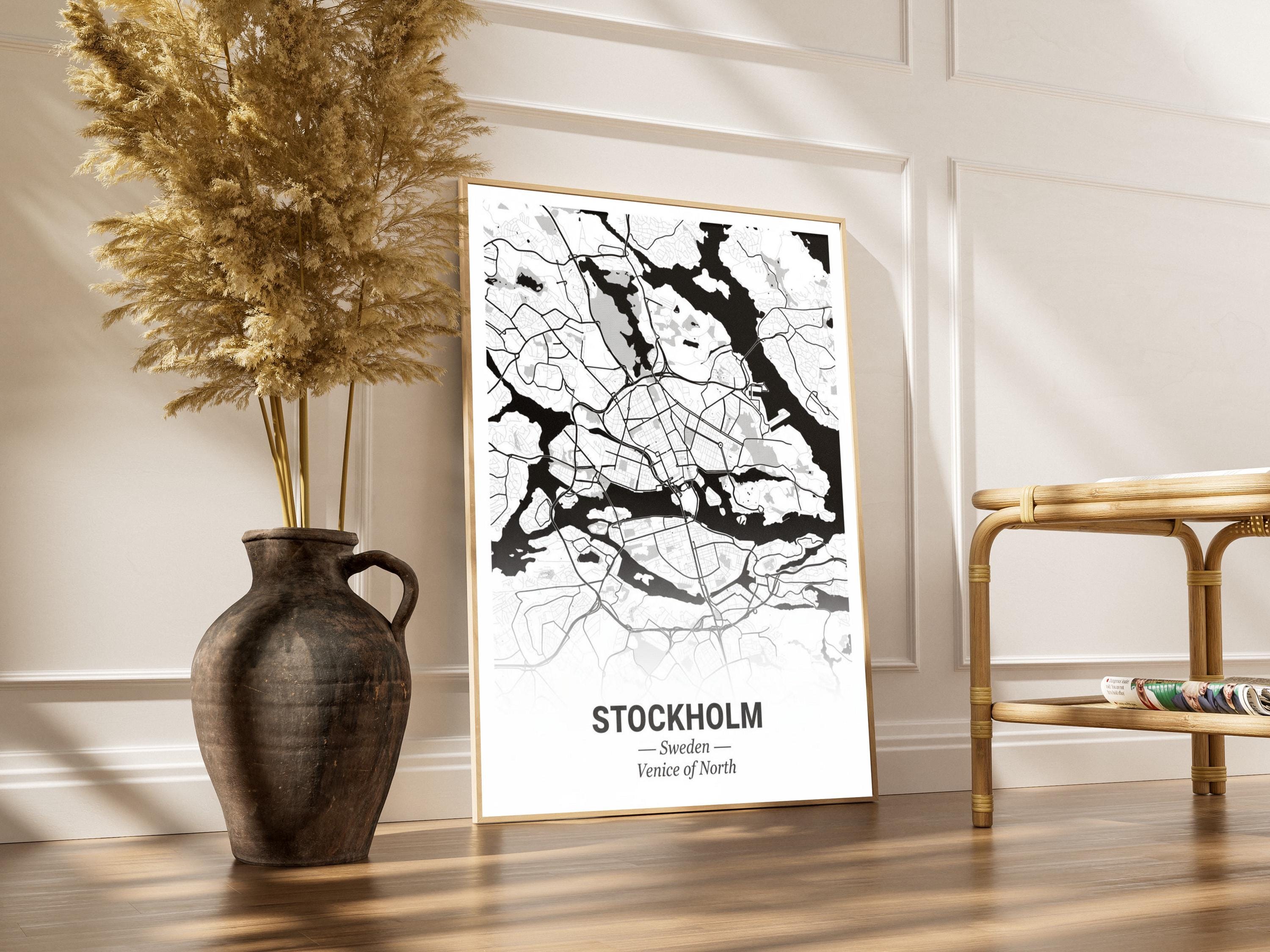 Stockholm Art Print – Minimalist, Black and White City Map, Stockholm Sweden