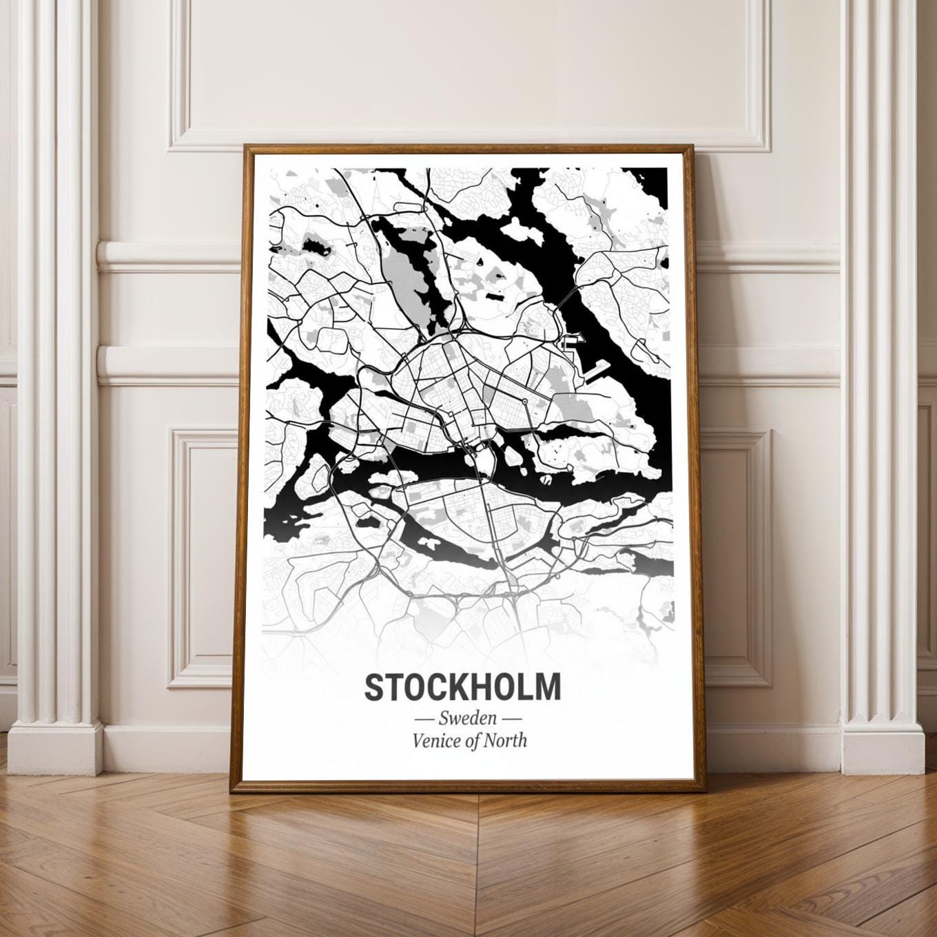 Stockholm Art Print – Minimalist, Black and White City Map, Stockholm Sweden