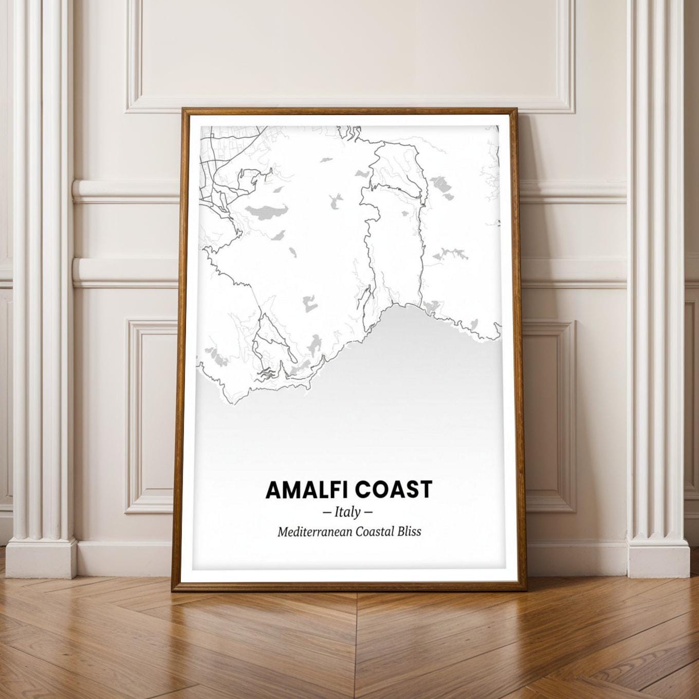 Amalfi Coast Art Print – Minimalist, Mediterranean Coastal Bliss, Blue and Cream