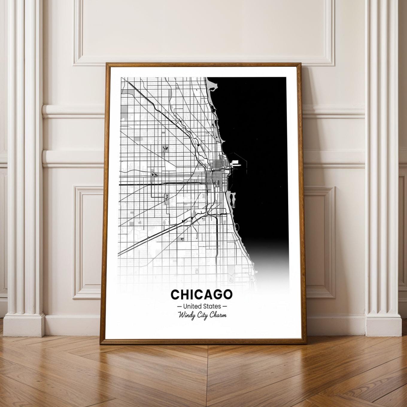 Chicago Art Print – Minimalist City Map, Black and White, Windy City Charm