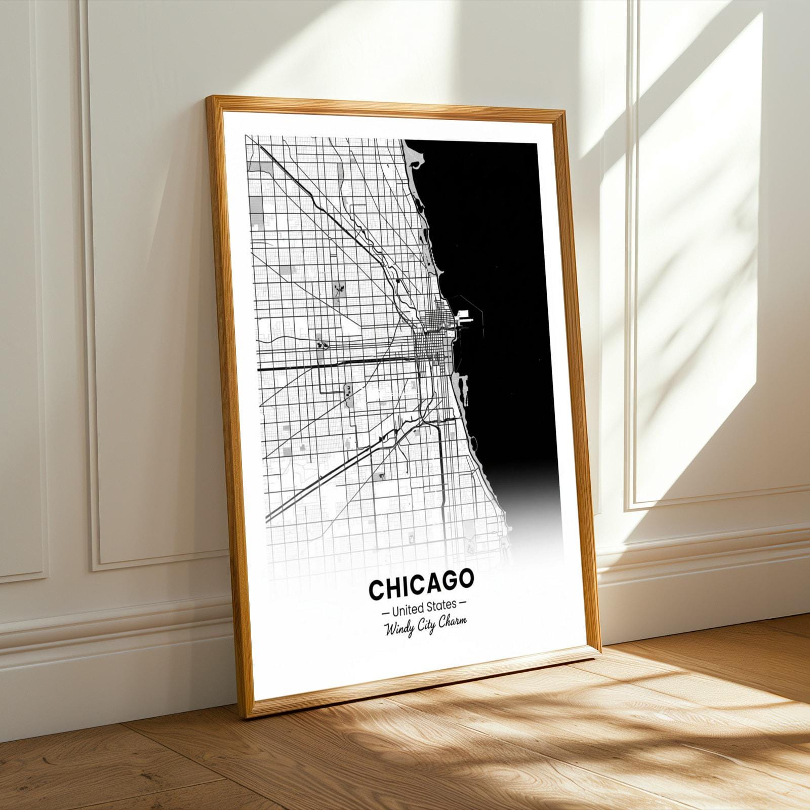 Chicago Art Print – Minimalist City Map, Black and White, Windy City Charm
