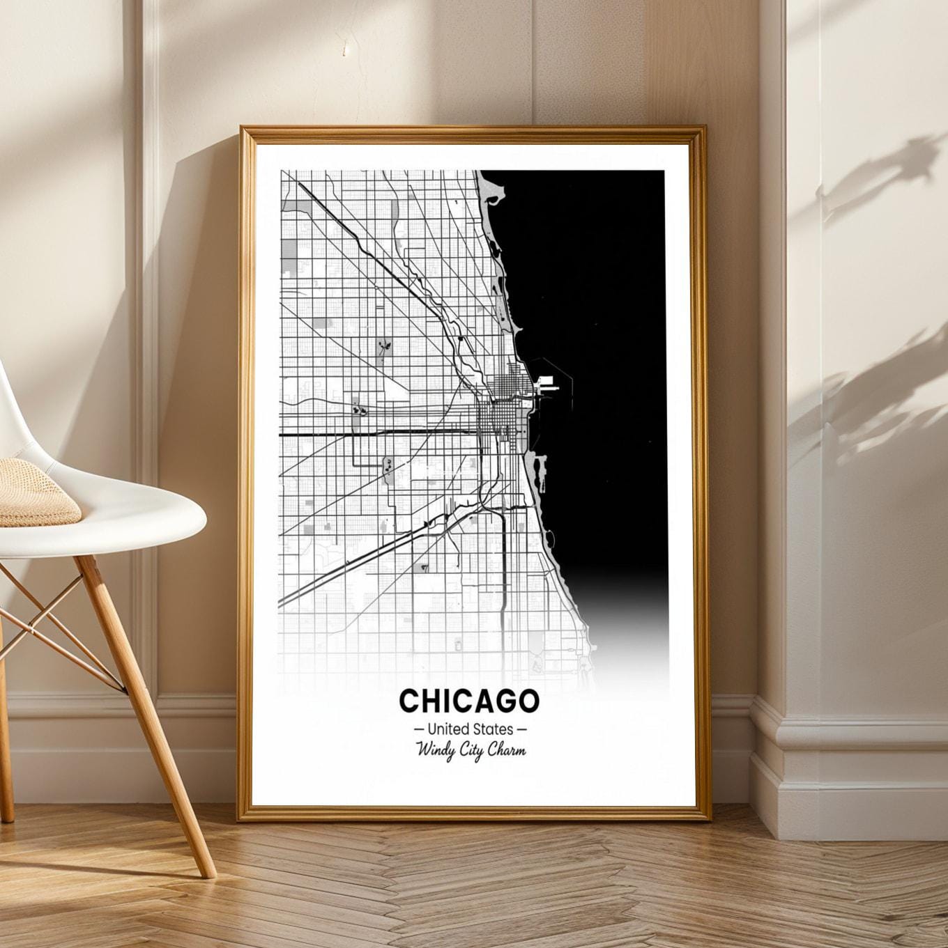 Chicago Art Print – Minimalist City Map, Black and White, Windy City Charm