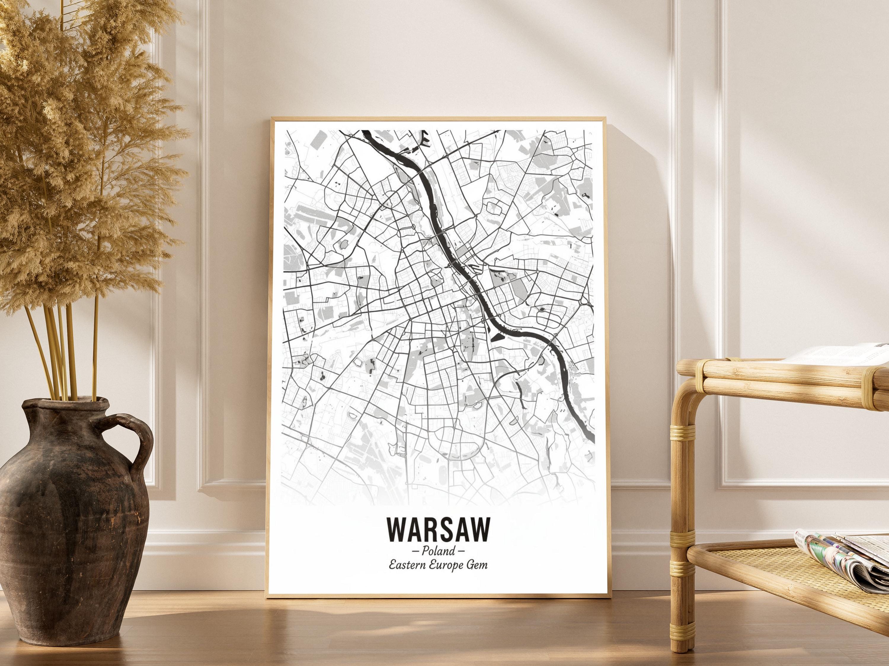Warsaw Art Print – Minimalist Street Map, Black and White, Poland Wall Art