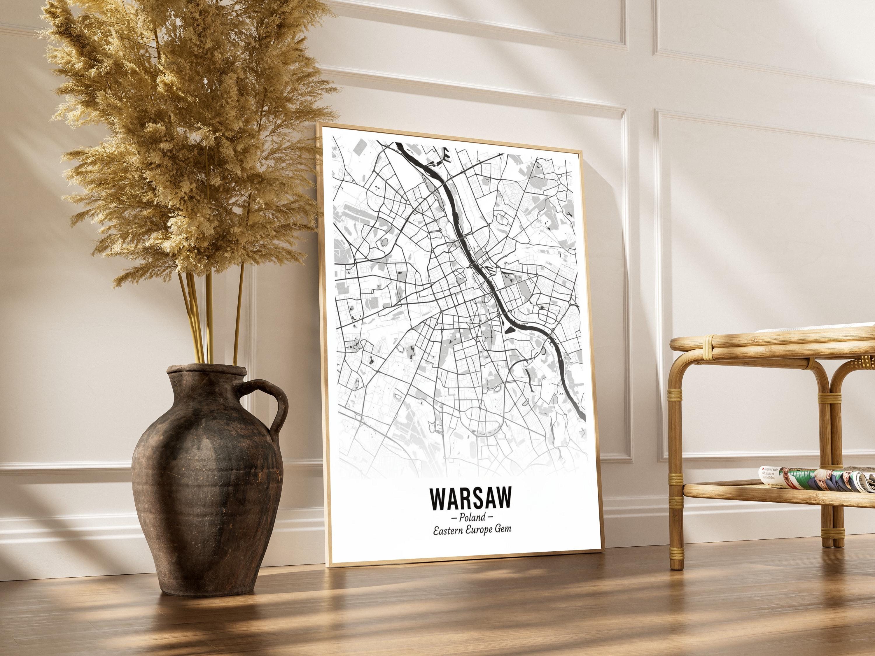 Warsaw Art Print – Minimalist Street Map, Black and White, Poland Wall Art