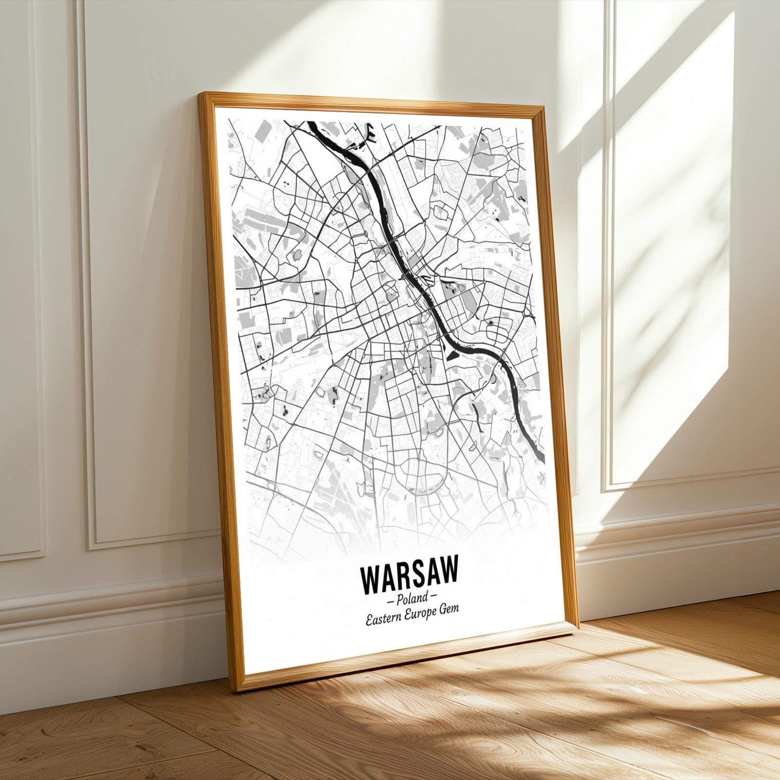 Warsaw Art Print – Minimalist Street Map, Black and White, Poland Wall Art