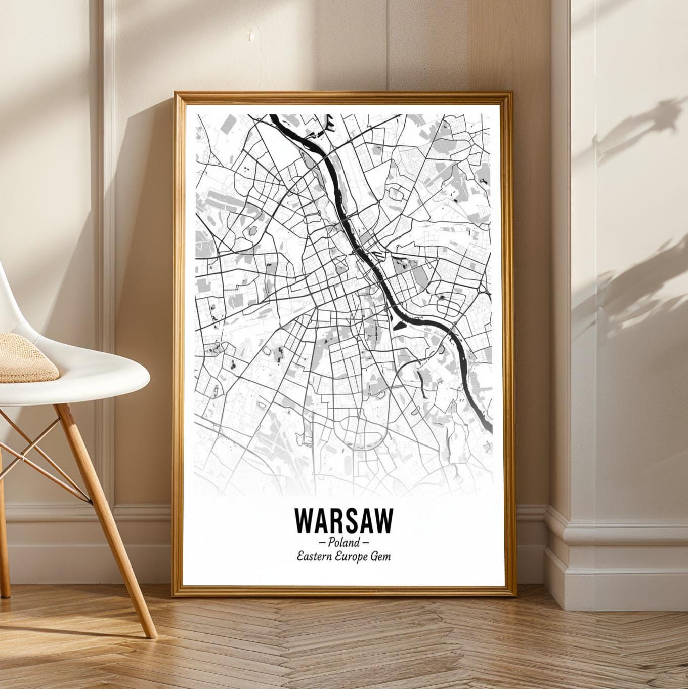 Warsaw Art Print – Minimalist Street Map, Black and White, Poland Wall Art