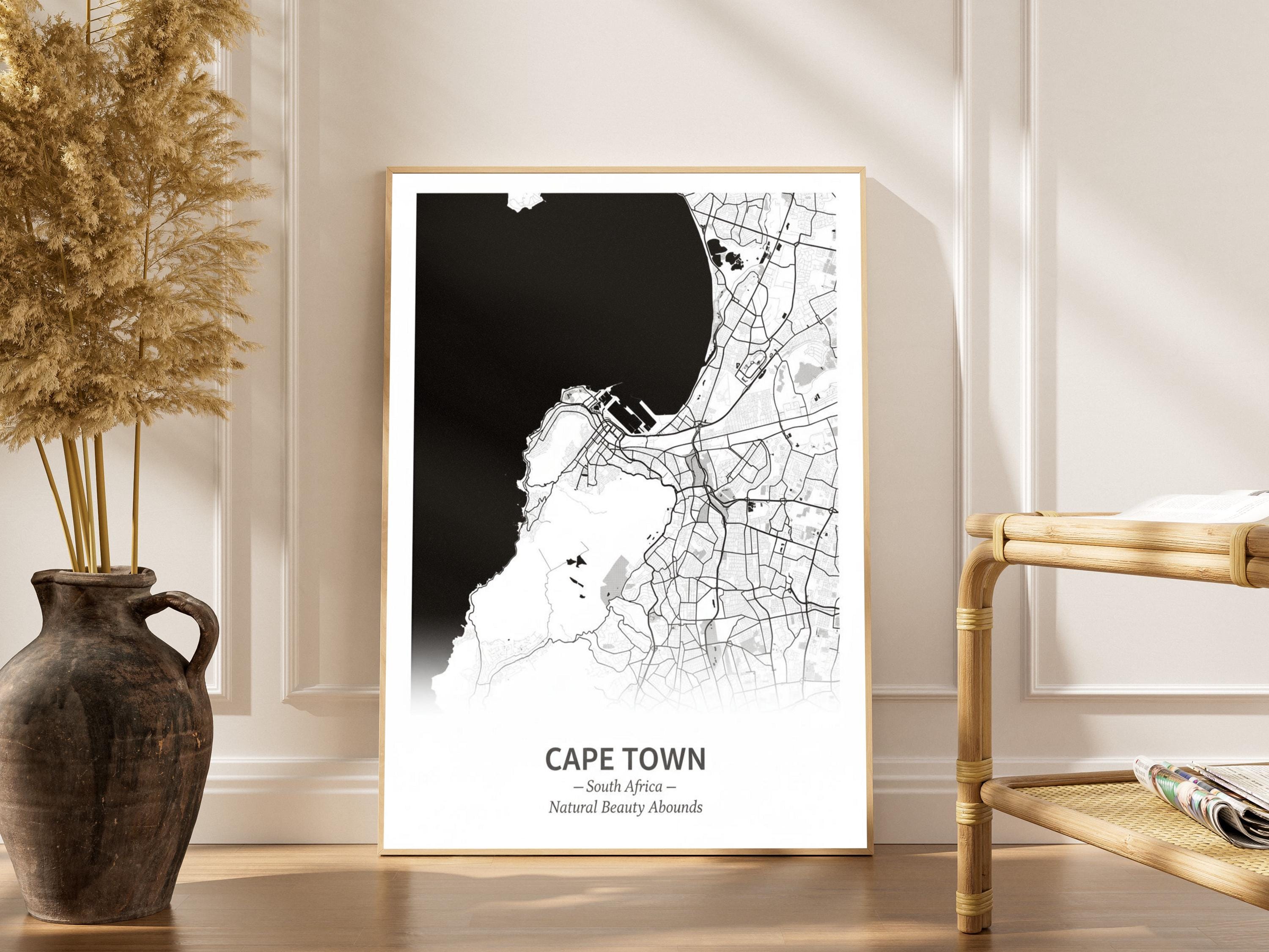 Cape Town Art Print – Minimalist Map, Black and White, Living Room Decor