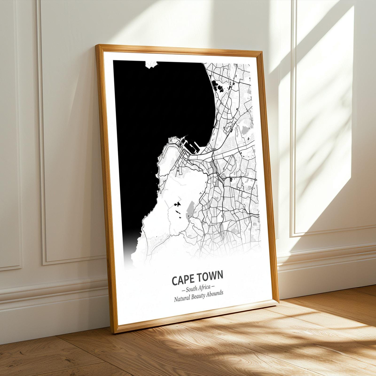 Cape Town Art Print – Minimalist Map, Black and White, Living Room Decor
