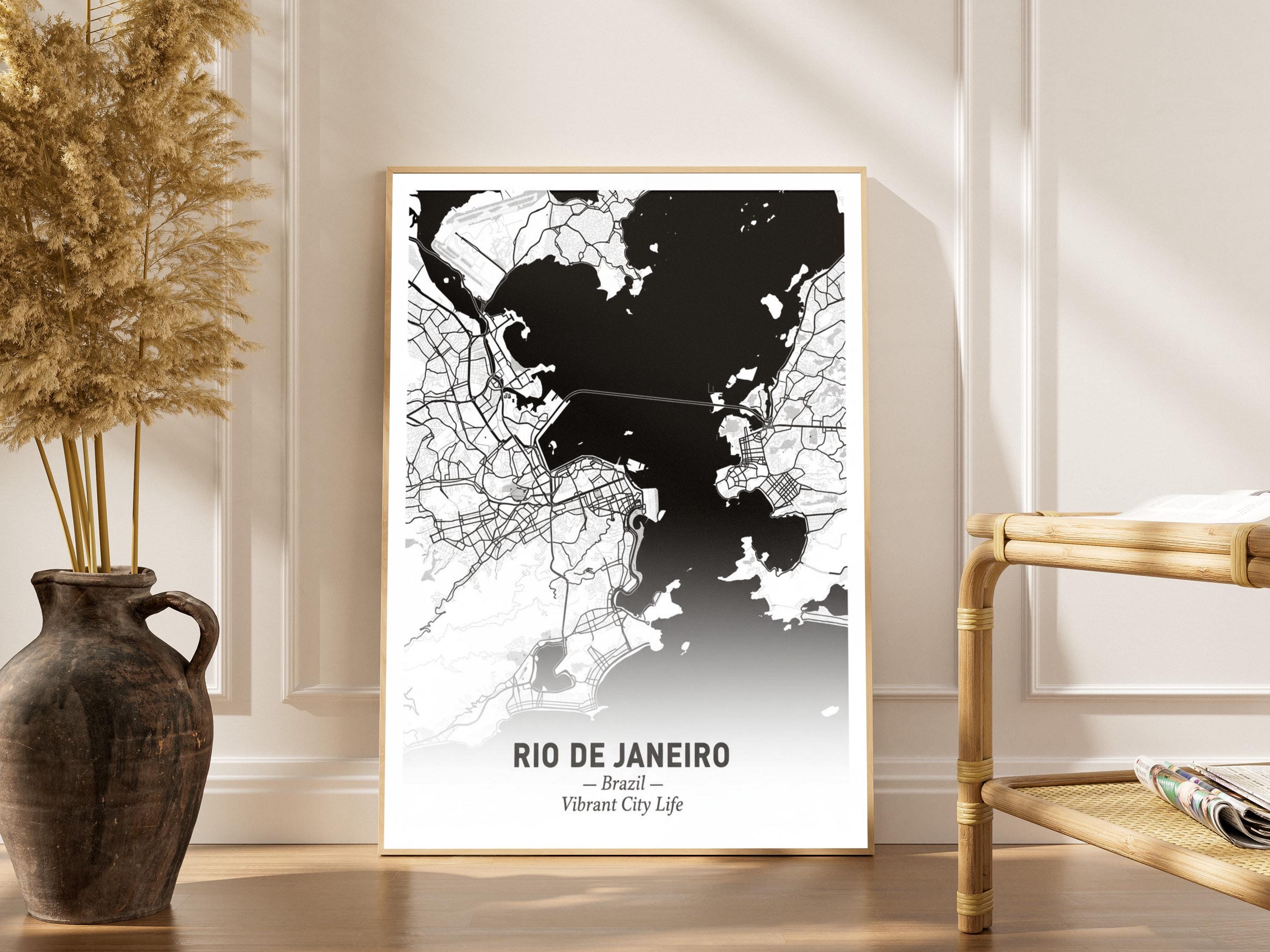 Rio De Janeiro Art Print – Minimalist Map, Black and White, Vibrant City Life