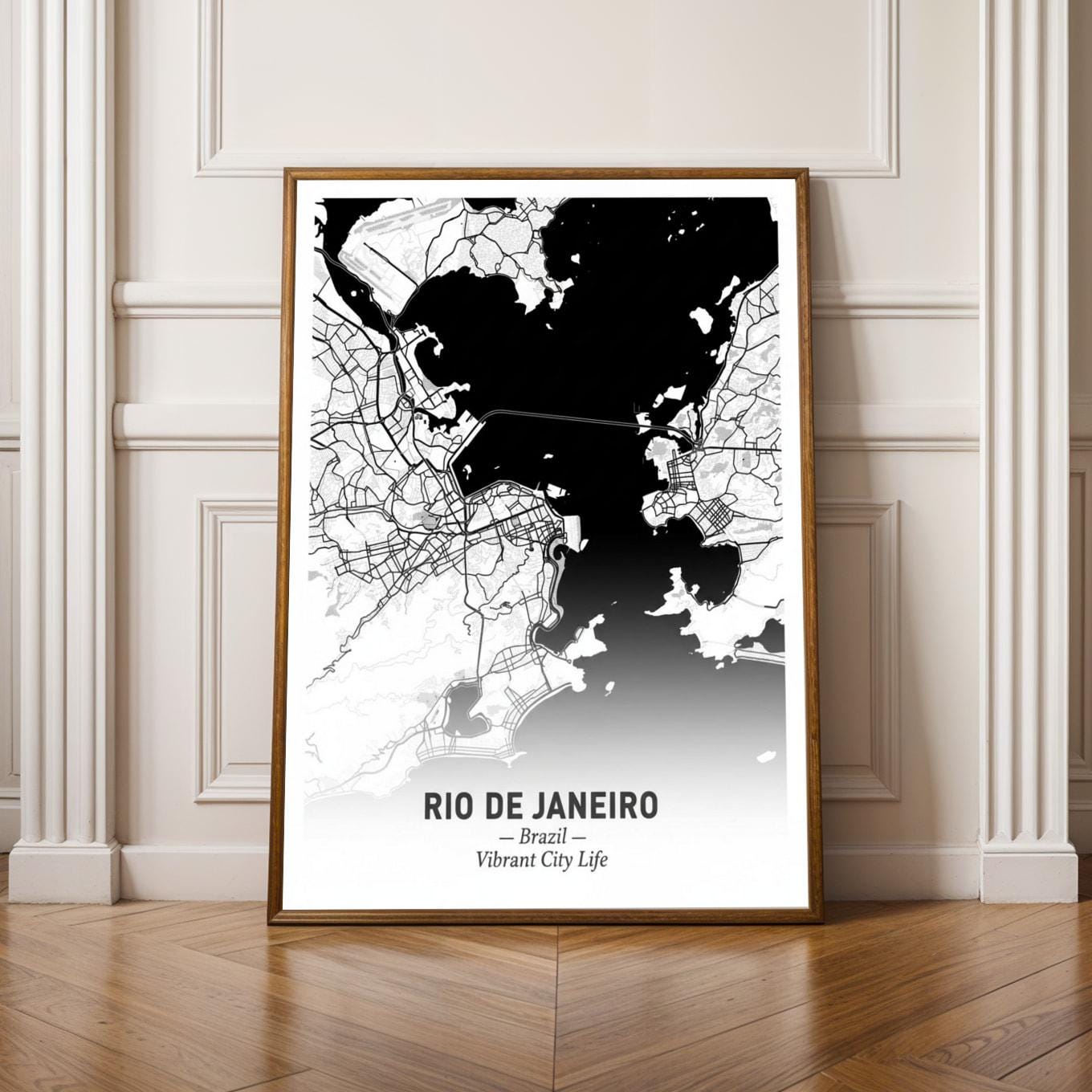 Rio De Janeiro Art Print – Minimalist Map, Black and White, Vibrant City Life