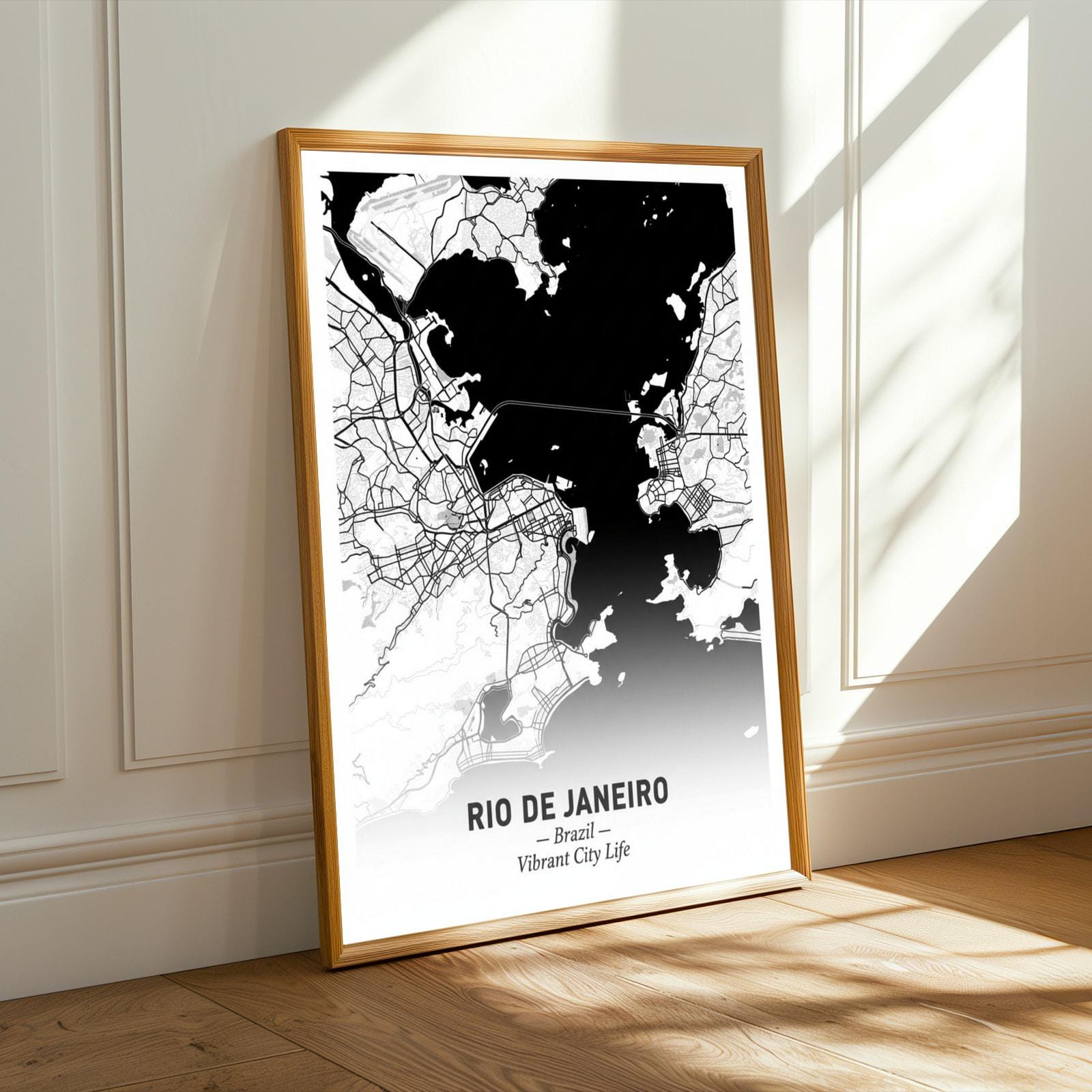 Rio De Janeiro Art Print – Minimalist Map, Black and White, Vibrant City Life