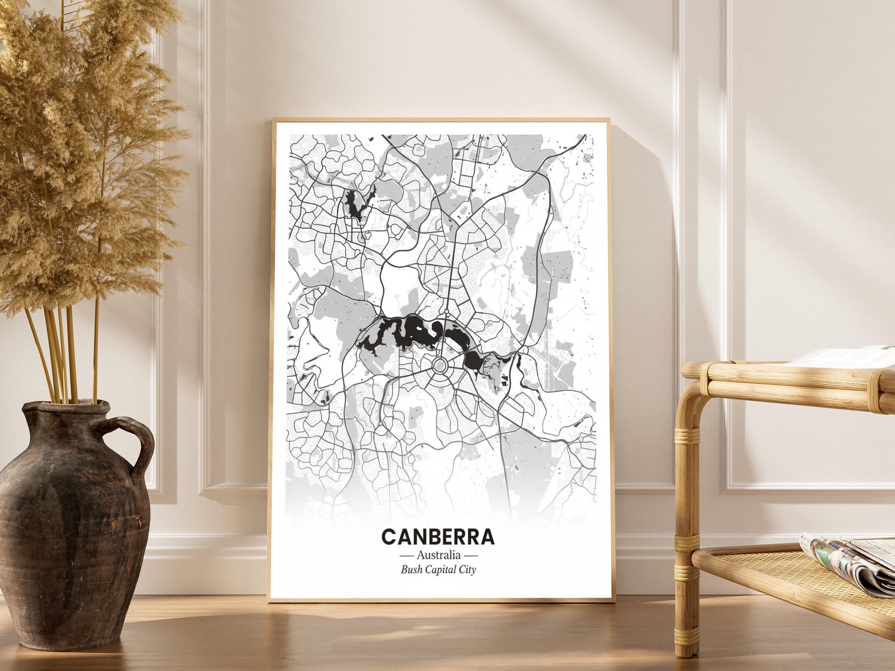 Canberra Art Print – Minimalist Map, Black and White, Bush Capital City