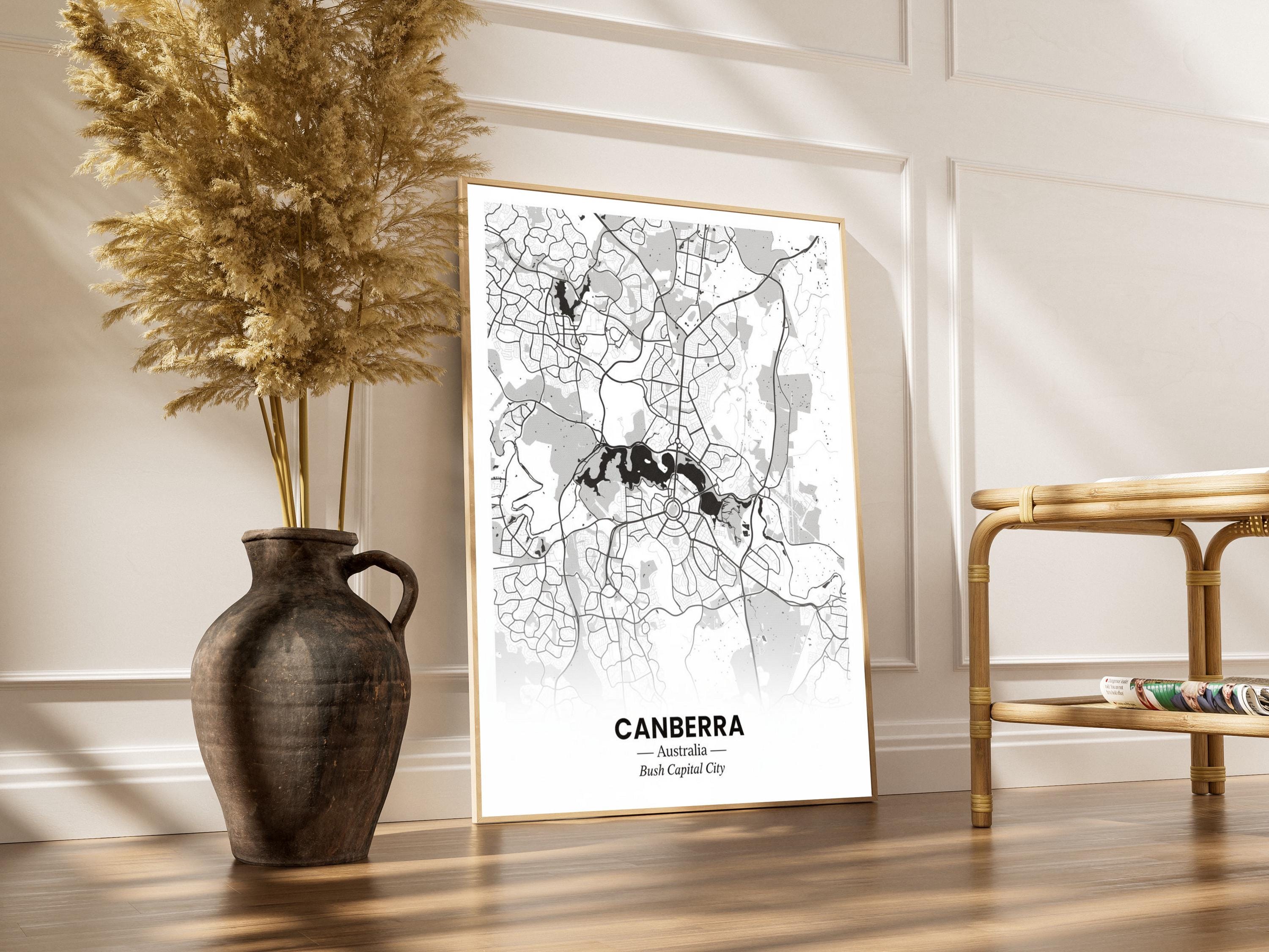 Canberra Art Print – Minimalist Map, Black and White, Bush Capital City