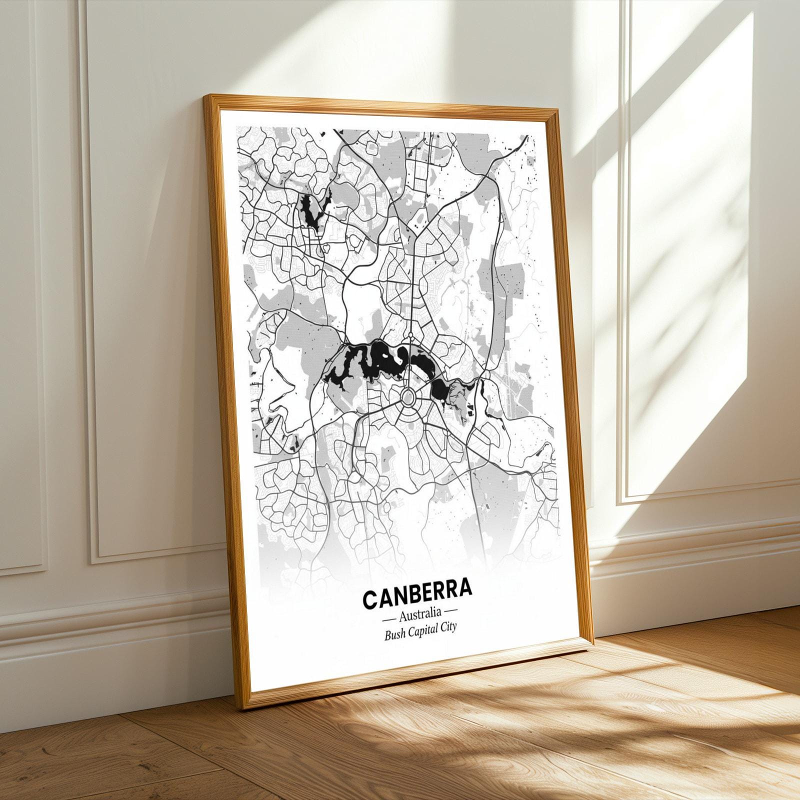 Canberra Art Print – Minimalist Map, Black and White, Bush Capital City