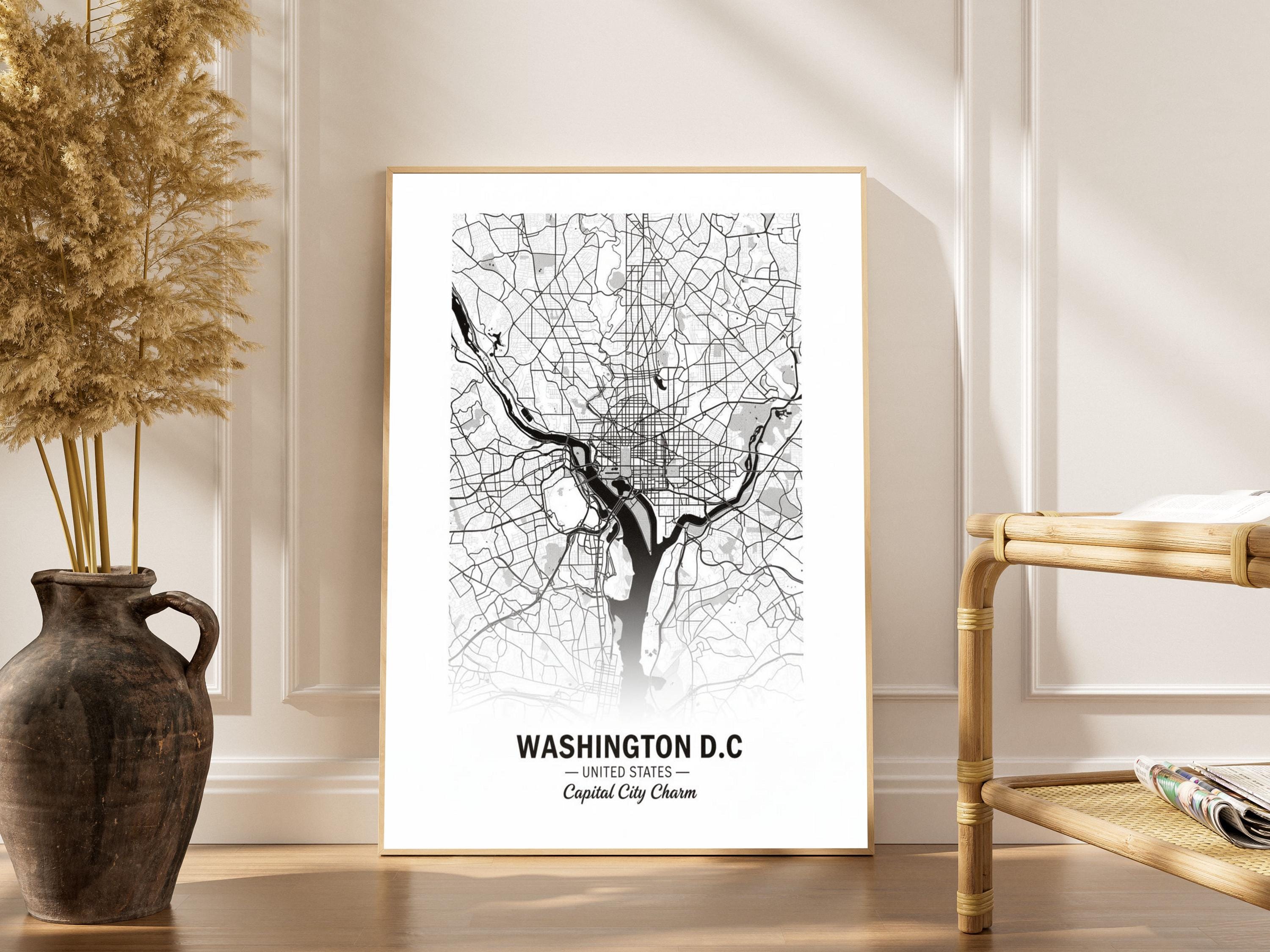 Washington D.C. Poster – Minimalist Map, Black and White, City Center Style