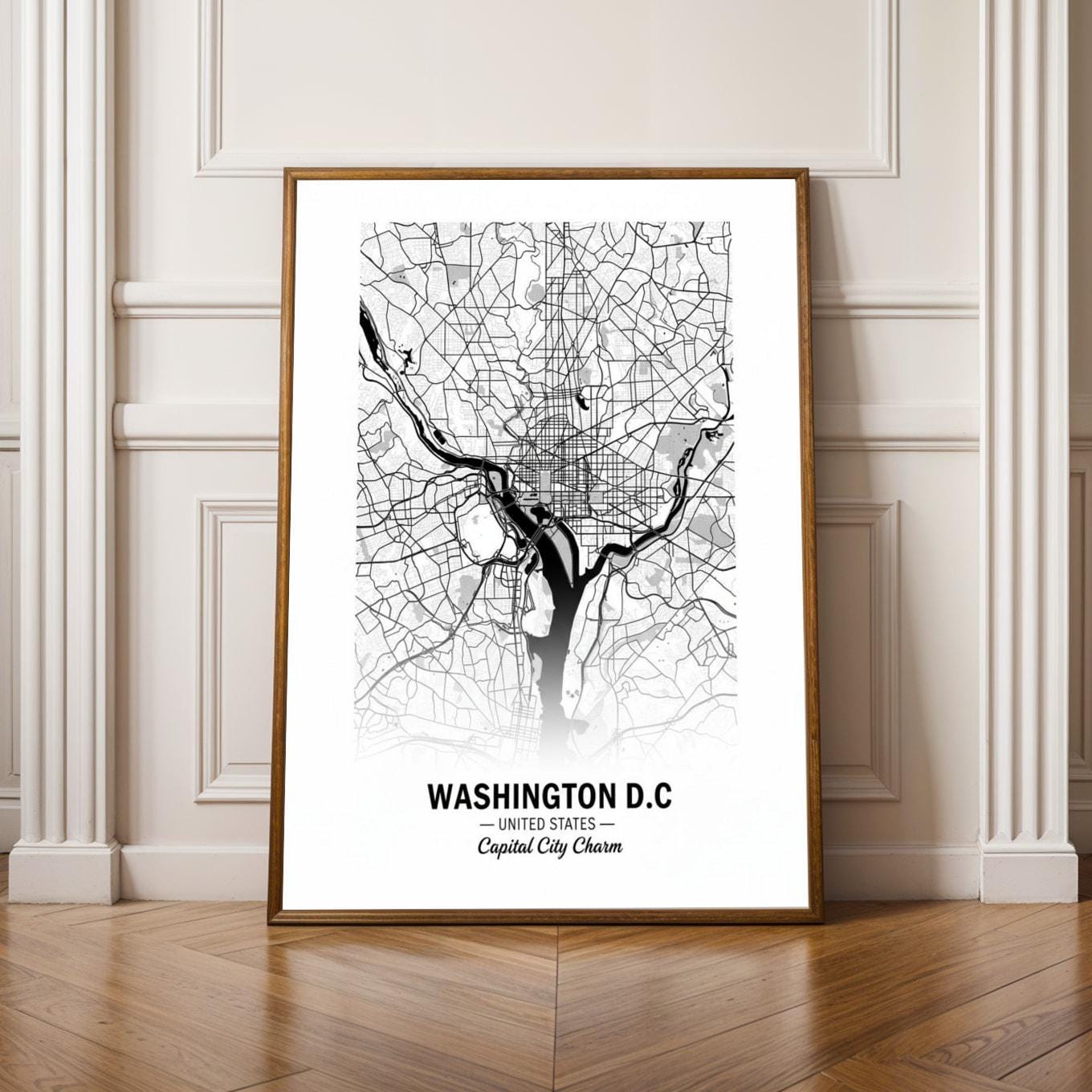 Washington D.C. Poster – Minimalist Map, Black and White, City Center Style