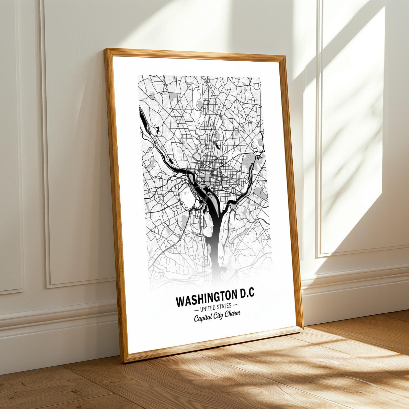 Washington D.C. Poster – Minimalist Map, Black and White, City Center Style