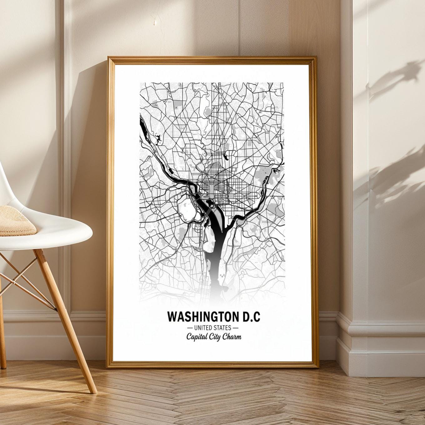 Washington D.C. Poster – Minimalist Map, Black and White, City Center Style